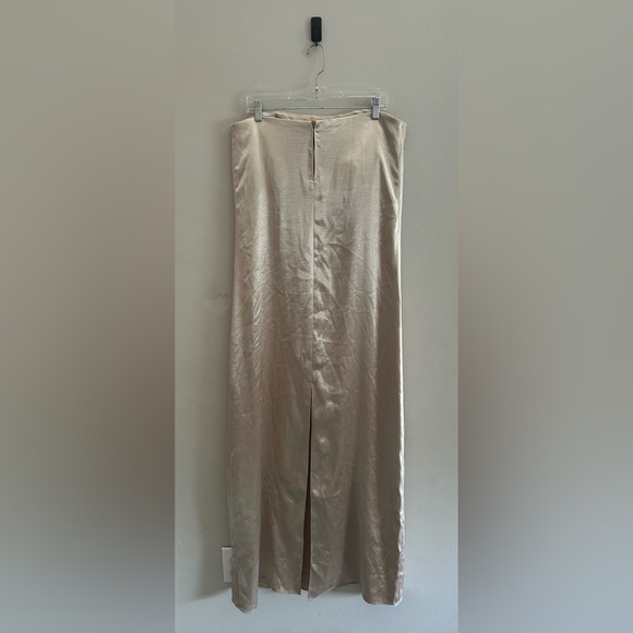 Sachin & Babi Stella Strapless Hammered Back Slit Satin Gown Size 12 Champagne - Picture 7 of 13